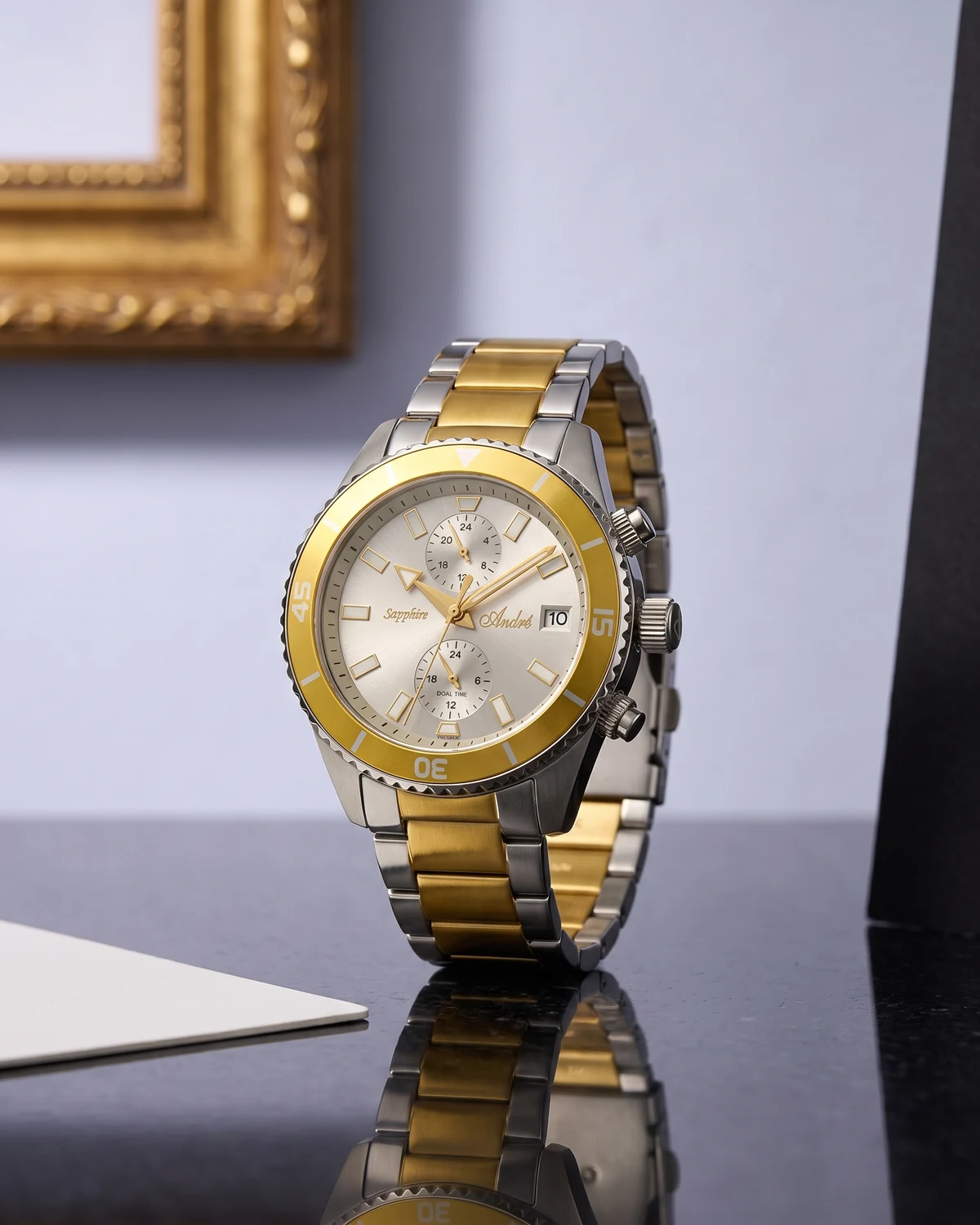 Reloj André deportivo de dos tonos con dial plateado, referencia 33356D